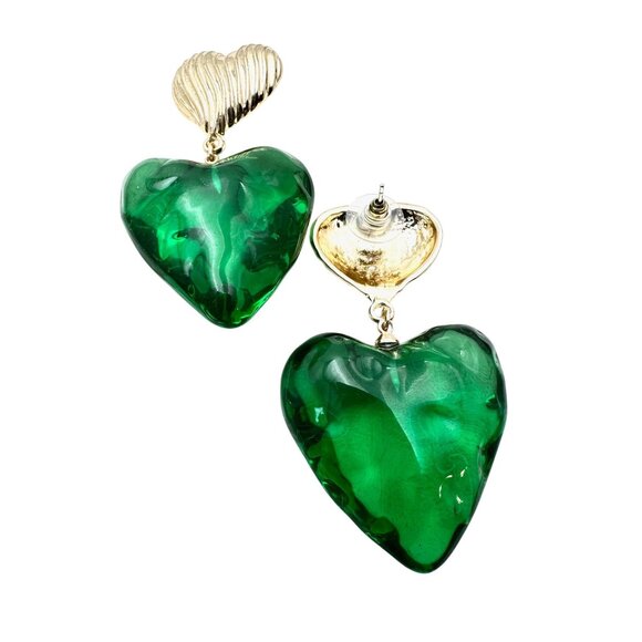 Oversized Green Lucite Gold Tone Earrings Pierced Chandelier New - Picture 2 of 4
